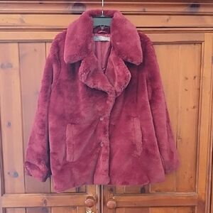 Bagatelle Red Teddy Jacket with Plush Faux Fur